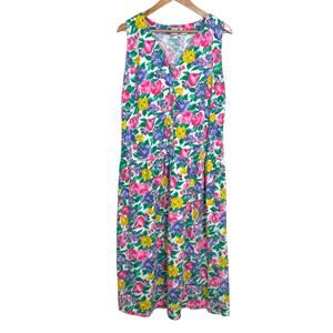 Vintage FADS Size Large 1980's Floral Print Sleeveless Midi Dress